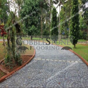 Dark Grey Fan Pattern Garden Walkway Flooring Cobble Stone