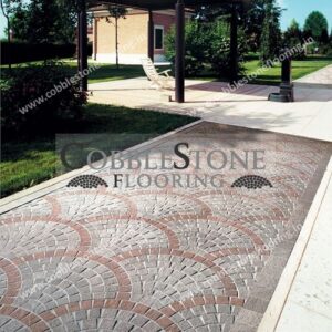 Dark Grey with Red Border Fan Pattern Landscape Flooring Stone Cobble