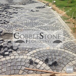 Dark and Light Grey Fan Pattern Cobble Stone Landscape Flooring