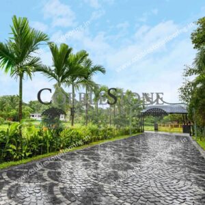 Lime Black with Grey Stone Border Fan Pattern Landscape Flooring Cobble Stone